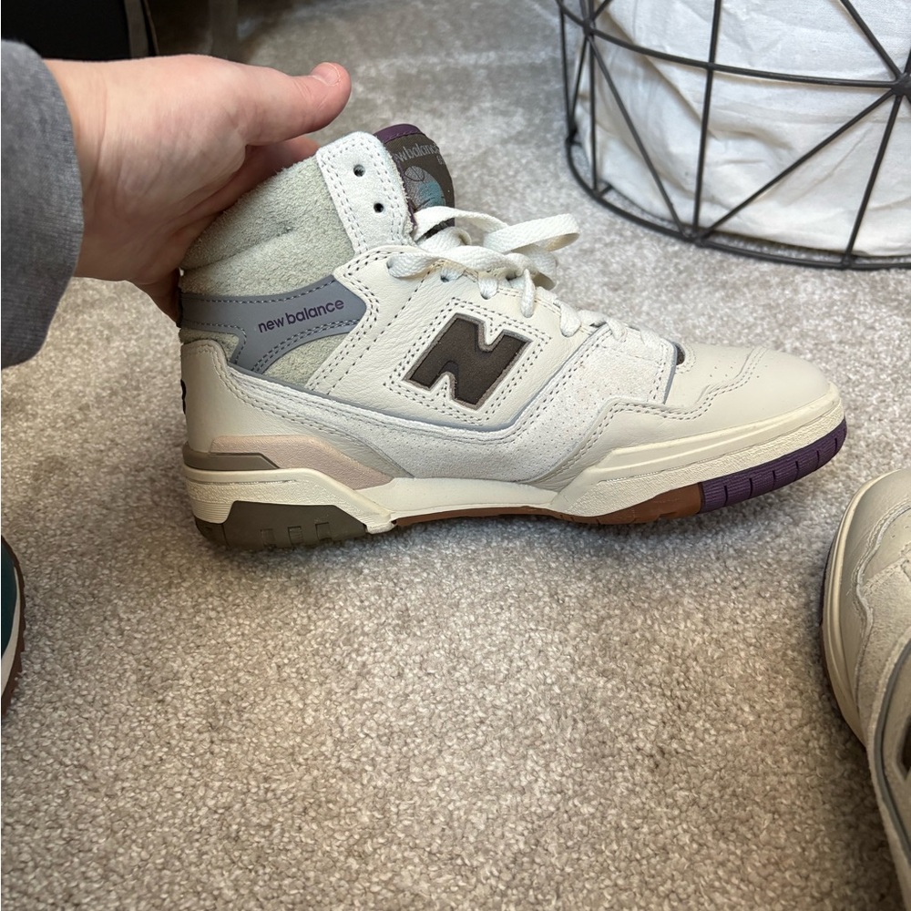 New Balance Cream, Gray & Purple Mid-Top Sneaker